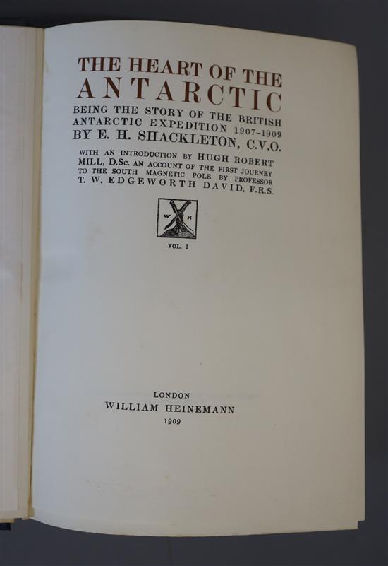 Shakleton, Ernest Henry, Sir - The Heart of the Antartic, 1st edition, 2 vols, qto, original pictorial cloth, with 214 plates, 3 foldin